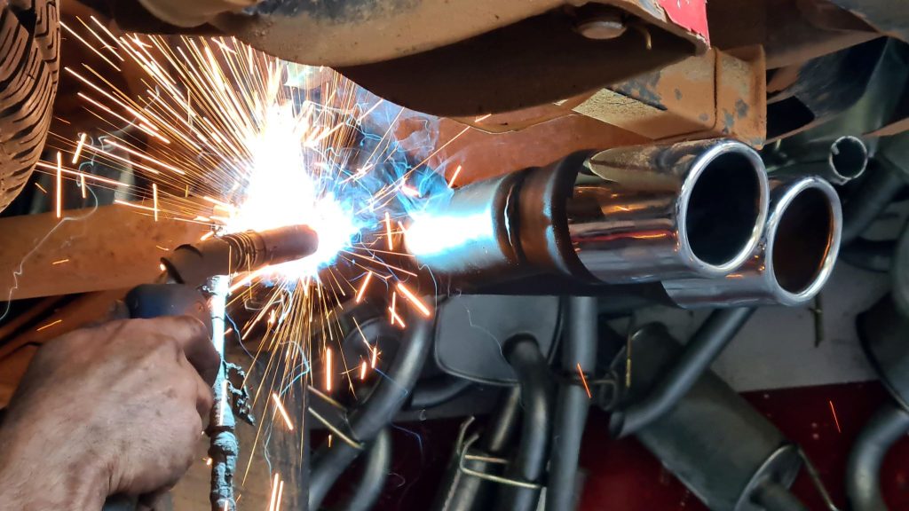 Exhaust fabrication welding at Taylah Made Exhausts